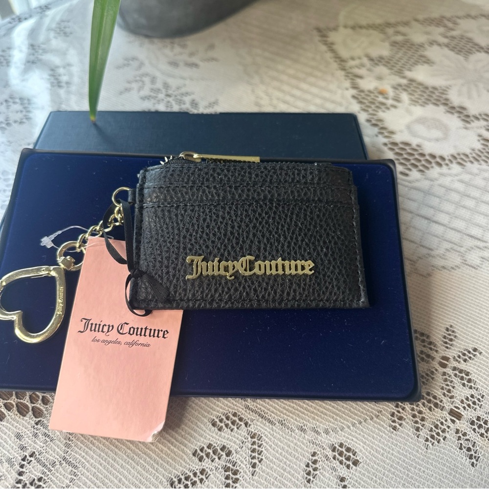 NWT Juicy Couture Black Textured Card Holder Keychain